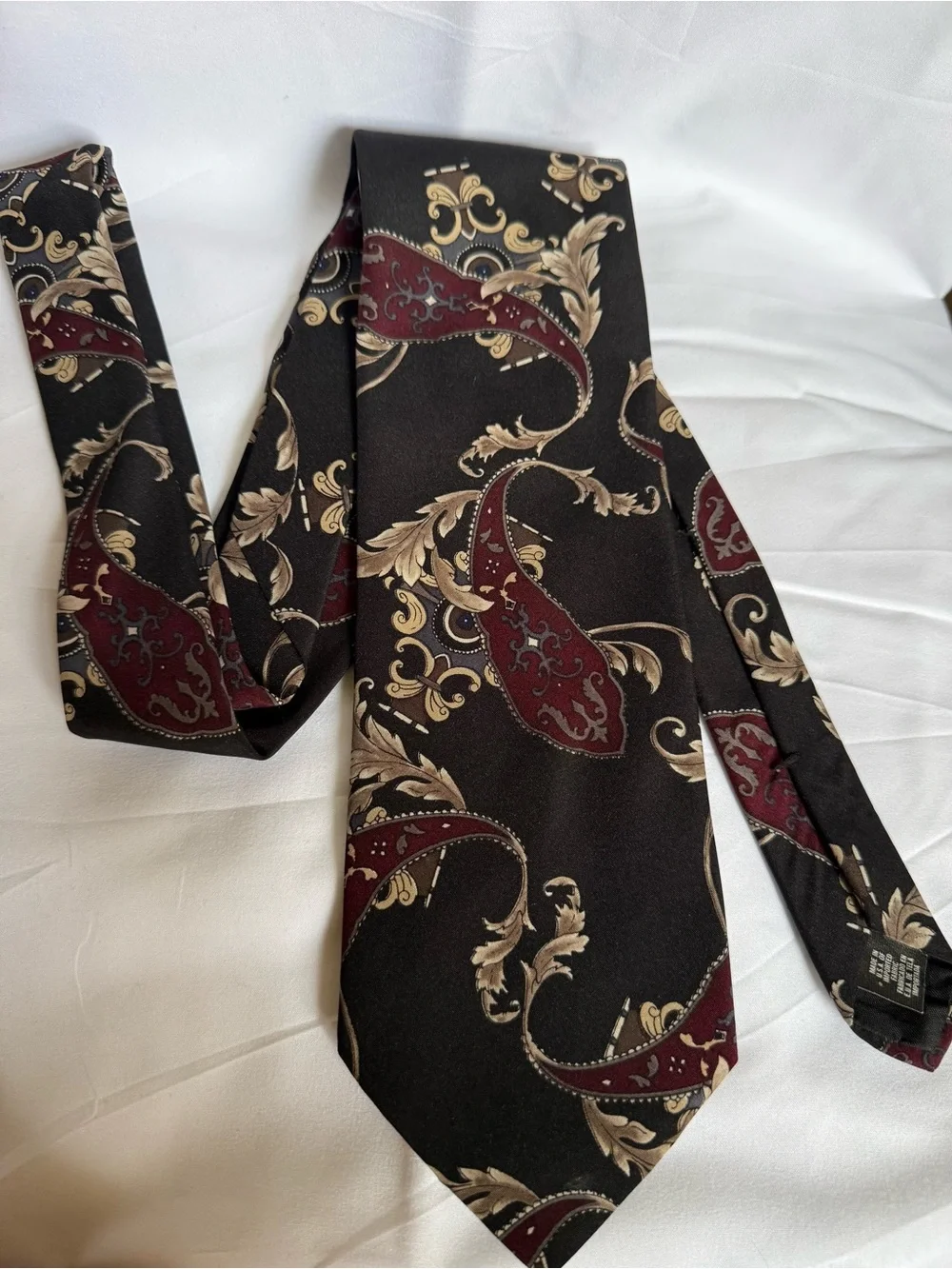Puritan Special Edition Black Tie with Burgundy and Gold Paisley Scrolls- 56 x 4